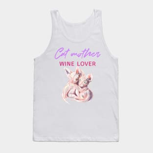 Cat mother wine lover. Two sphynx kittens Tank Top